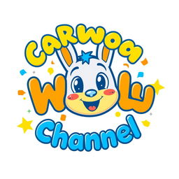 A colorful, whimsical, and playful cartoon channel logo featuring bold, rounded fonts and vibrant colors like blue, yellow, and orange, set against a bright white background
