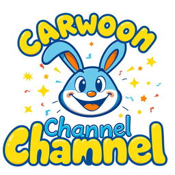 A colorful, whimsical, and playful cartoon channel logo featuring bold, rounded fonts and vibrant colors like blue, yellow, and orange, set against a bright white background