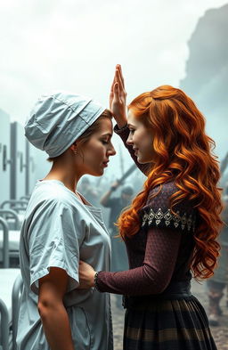 A captivating side profile of two ladies sharing a high five above their shoulders, their foreheads faintly touching as they close their eyes in a moment of connection