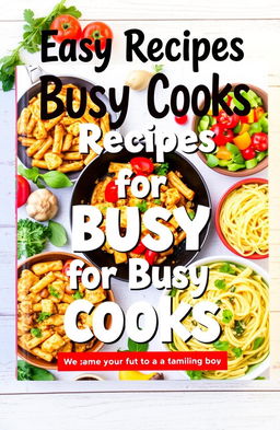 A vibrant and colorful cookbook cover featuring an assortment of fresh ingredients and easy-to-cook meals