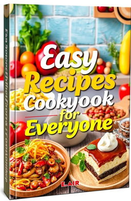 A vibrant and inviting cookbook cover design featuring an array of easy recipes