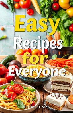 A vibrant and inviting cookbook cover design featuring an array of easy recipes
