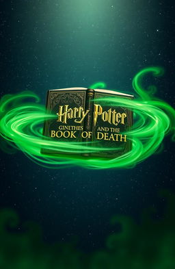 A floating book in a vast cosmic void, surrounded by an ethereal green mist swirling around it