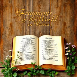 A rustic book cover titled "Fragments of the World in Verses"