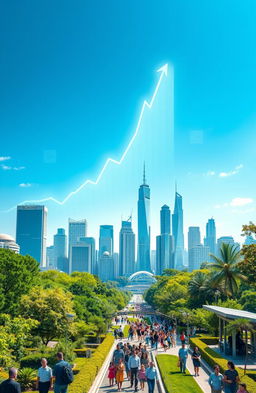 A stunning visual representation of economic growth, depicting a bustling city skyline with modern skyscrapers under a clear blue sky