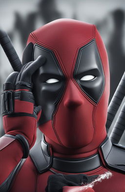 This 32k HD digital photograph features an ultra-detailed, ultra close-up of Deadpool's face