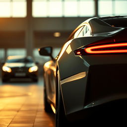 a cinematic shot of a sleek modern car captured in dynamic lighting, showcasing sharp focus and fine details