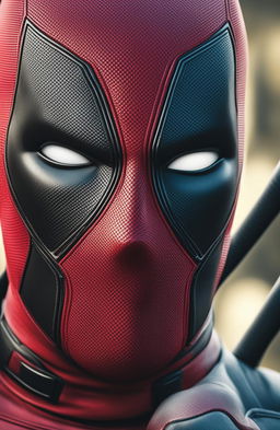 This 32k HD digital photograph features an ultra-detailed, ultra close-up of Deadpool's face