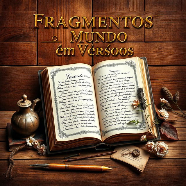 A rustic and historical book cover titled "Fragmentos do Mundo em Versos"