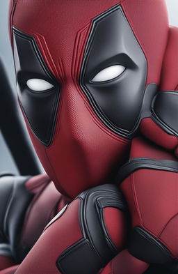 This 32k HD digital photograph features an ultra-detailed, ultra close-up of Deadpool's face