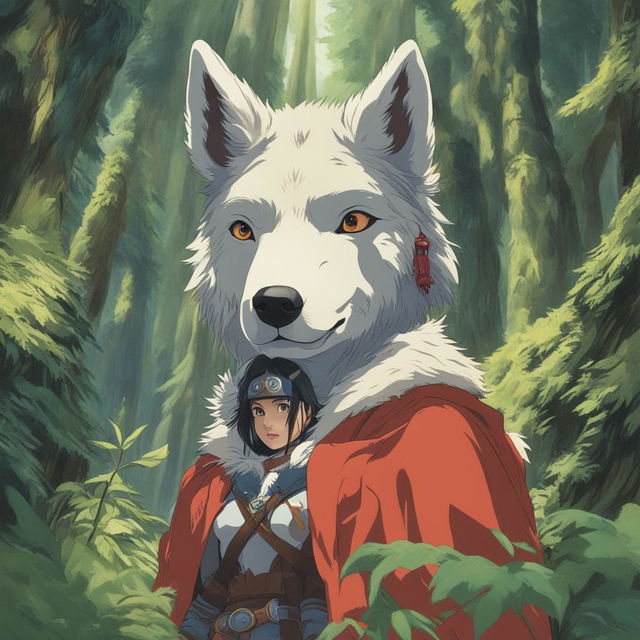 A high-quality digital art image of San from Studio Ghibli's 'Princess Mononoke'