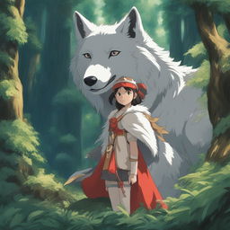 A high-quality digital art image of San from Studio Ghibli's 'Princess Mononoke'