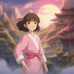 A high-quality digital art image of Chihiro from Studio Ghibli's 'Spirited Away'