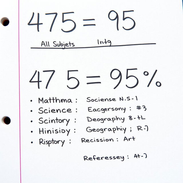 Revision notes with the heading '475=95%' prominently displayed in bold letters