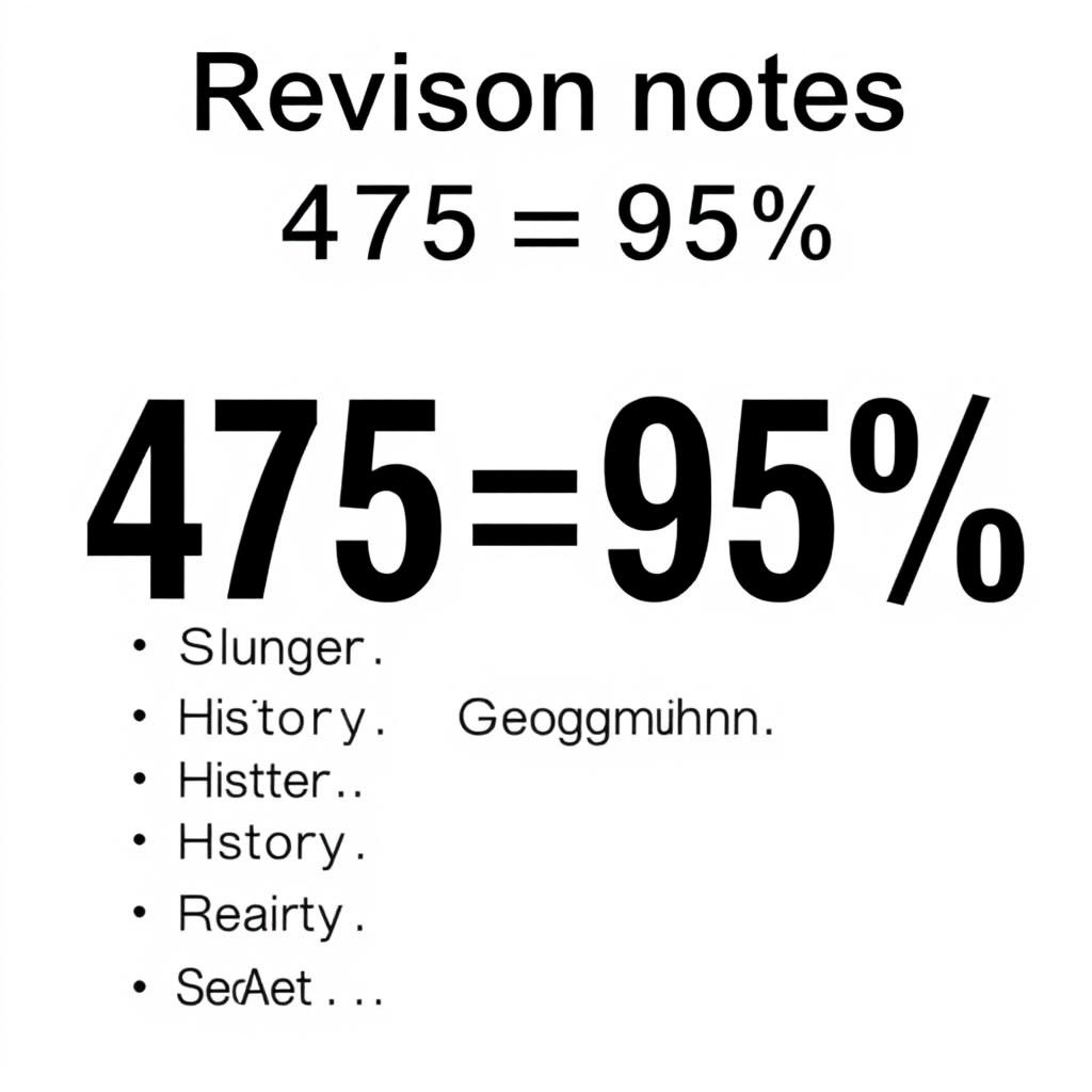 Revision notes with the heading '475=95%' prominently displayed in bold letters