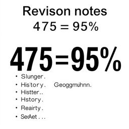 Revision notes with the heading '475=95%' prominently displayed in bold letters