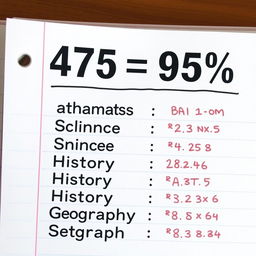 Revision notes with the heading '475=95%' prominently displayed in bold letters