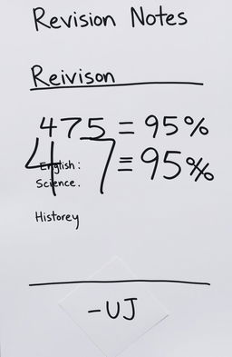 Revision notes highlighting only the number 475=95% with all subject references beside it, displayed clearly and concisely