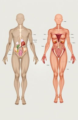A detailed anatomical illustration of male and female reproductive systems, showcasing organs such as the penis, testicles, ovaries, and uterus