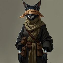 A tuxedo patterned tabaxi character, showcasing a unique fur pattern with black and white markings