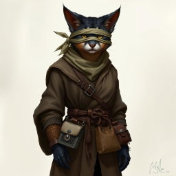 A tuxedo patterned tabaxi character, showcasing a unique fur pattern with black and white markings