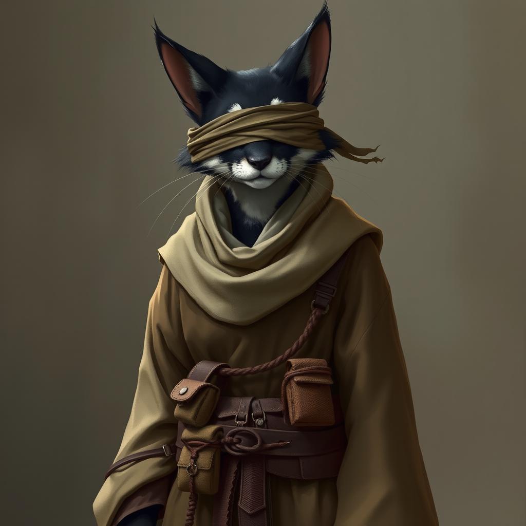 A tuxedo patterned tabaxi character, showcasing a unique fur pattern with black and white markings