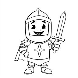 A cutie-style illustration of a medieval knight without his sword, designed for a children's coloring book