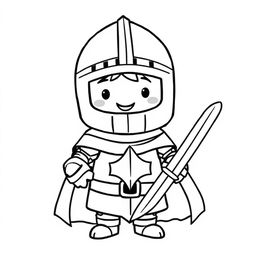 A cutie-style illustration of a medieval knight without his sword, designed for a children's coloring book