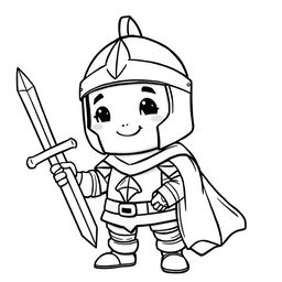 A cutie-style illustration of a medieval knight without his sword, designed for a children's coloring book