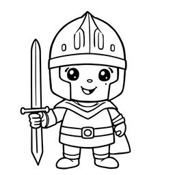 A cutie-style illustration of a medieval knight without his sword, designed for a children's coloring book