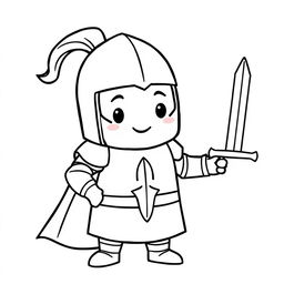 A cutie-style illustration of a medieval knight without his sword, designed for a children's coloring book