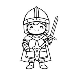 A cutie-style illustration of a medieval knight without his sword, designed for a children's coloring book