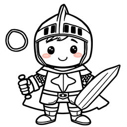 A cutie-style illustration of a medieval knight without his sword, designed for a children's coloring book