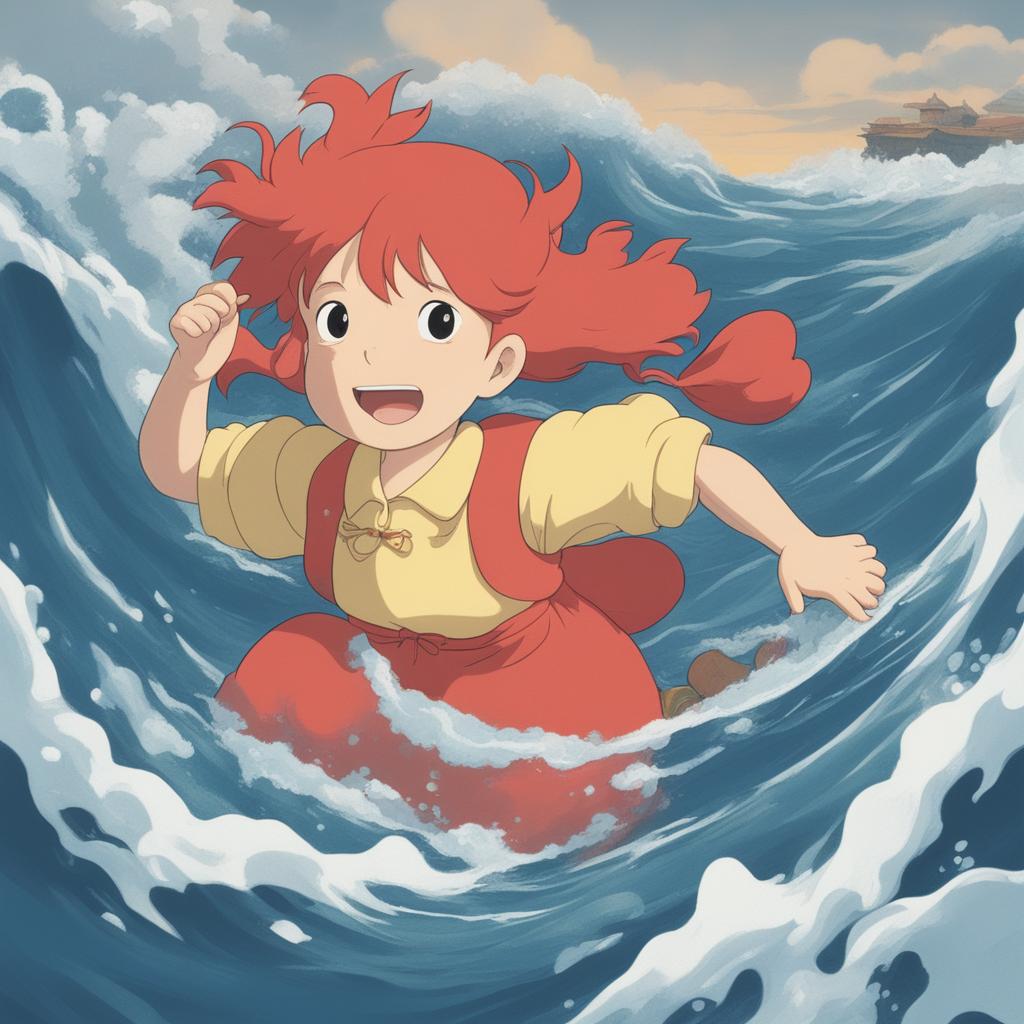 A high-quality digital art image of Ponyo from Studio Ghibli's 'Ponyo'