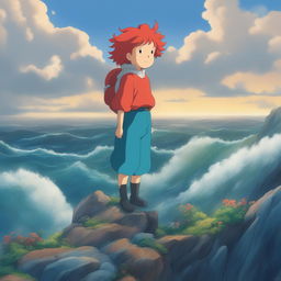 A high-quality digital art image of Ponyo from Studio Ghibli's 'Ponyo'