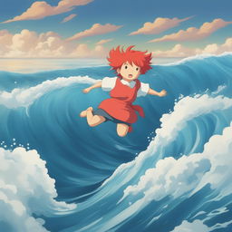 A high-quality digital art image of Ponyo from Studio Ghibli's 'Ponyo'