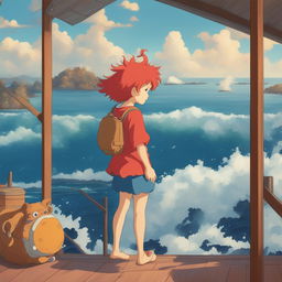 A high-quality digital art image of Ponyo from Studio Ghibli's 'Ponyo'