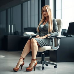 A poignant image of an Arab woman in her 50s, embodying a fit body and long straight blonde hair