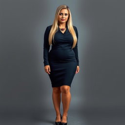 A full body portrait of a 40-year-old Arab woman with thick body proportions, featuring long, straight blonde hair styled elegantly