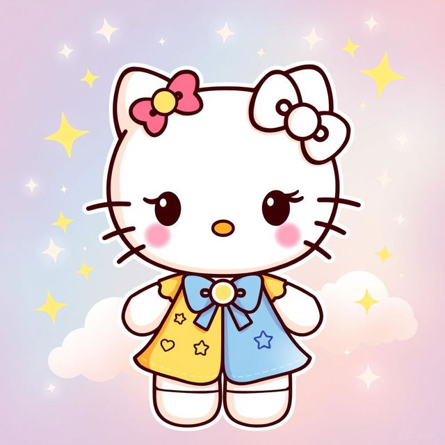 A cute, stylized illustration of Hello Kitty representing the Gemini zodiac sign