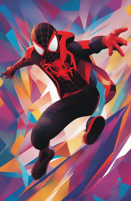 An abstract, high-definition poster of Miles Morales, the Spiderman from the Marvel Universe