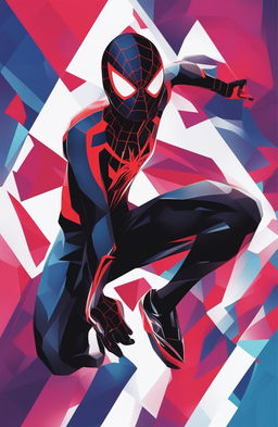 An abstract, high-definition poster of Miles Morales, the Spiderman from the Marvel Universe