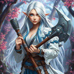 A captivating Half-Elf sorceress with a youthful appearance of 17 years, showcasing fair skin and striking two-toned eyes, one blue and one yellow