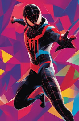 An abstract, high-definition poster of Miles Morales, the Spiderman from the Marvel Universe