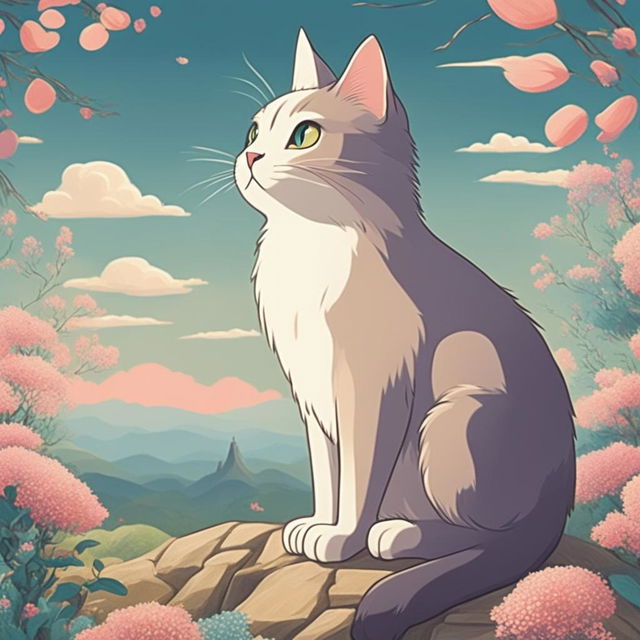 A high-definition digital art poster featuring a large, detailed cat as the central figure