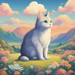 A high-definition digital art poster featuring a large, detailed cat as the central figure