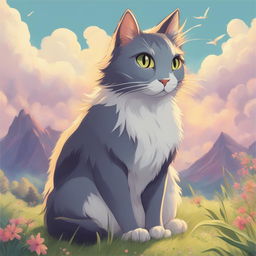 A high-definition digital art poster featuring a large, detailed cat as the central figure