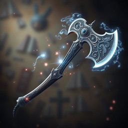 A grand Western-style double-bladed axe, intricately designed with ornate engravings and a polished finish