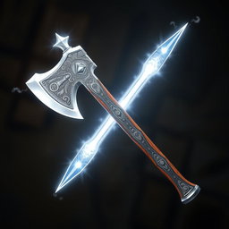 A grand Western-style double-bladed axe, beautifully crafted with intricate engravings and a polished surface