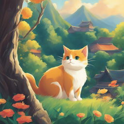 A high-definition digital art poster featuring a different, charming cat in a playful pose